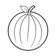 Black and white outline illustration of a gooseberry with a stem and leaf