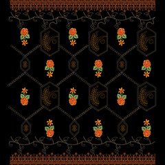 Floral seamless embroidery lace border design for digital print on fabric.