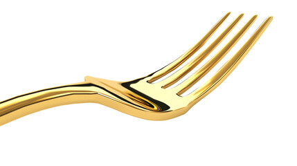 Elegant golden fork platted  with gold colour isolated on white background