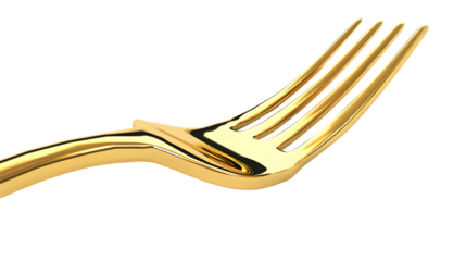 Elegant golden fork platted  with gold colour isolated on white background