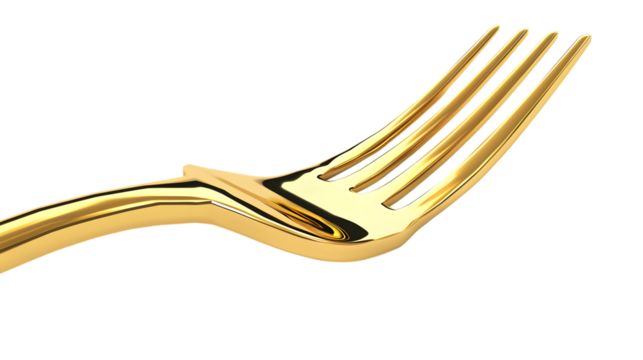 Elegant golden fork platted  with gold colour isolated on white background