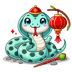 Naklejka premium Chinese Zodiac Snake Sign Cute Cartoon - Year of the Snake - Cycle of Animals and Chinese Calendar - Asian Zodiac and Astrology - New Year Animal - Water, Earth, Wood, Metal and Fire