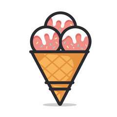 A colorful cartoon ice cream cone with chocolate and strawberry flavors, featuring a pink wafer, representing a delicious summer dessert