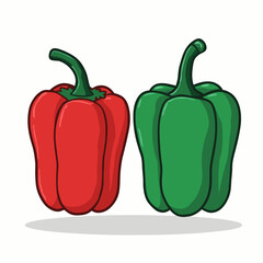 Vector red and green bell peppers isolated on white background
