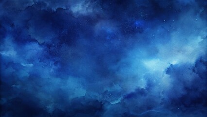 Hand painted watercolor background. Navy blue abstract watercolor drawing. Dark blue art background with copy space for design. Web banner.
