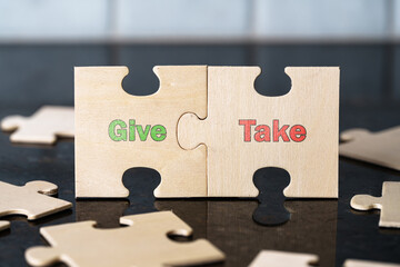 Give Take Balance, Compromise, Concession, reward, Wooden Puzzle Pieces, Balance Concept