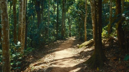 Obraz premium Serene Jungle Path: A Tranquil Walk Through Lush Greenery