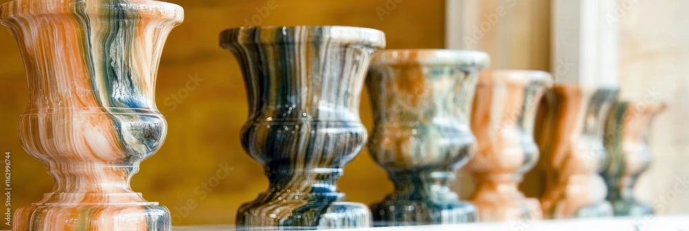 Poster intricate onyx marble stone transforming into vintage vases with elegant hues and textures