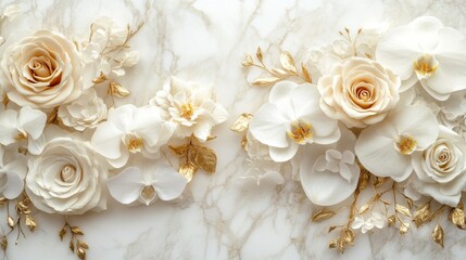 Elegant White And Gold Floral Arrangement On Marble