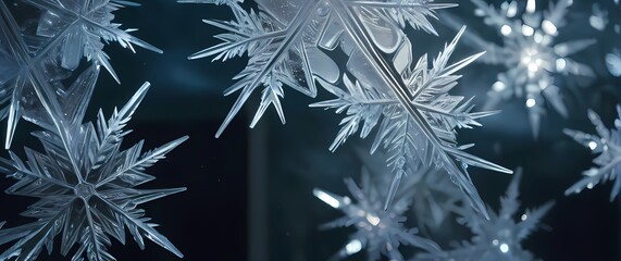 A close up of ice crystals forming on a windowpane showcasing intricate patterns created by winters chill