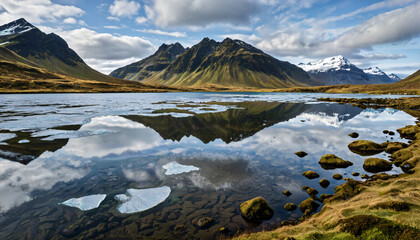 Paysage montagnard avec reflet sur lac