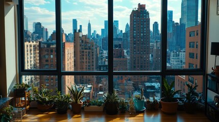 Urban Oasis: A Panoramic City View from a Cozy Apartment