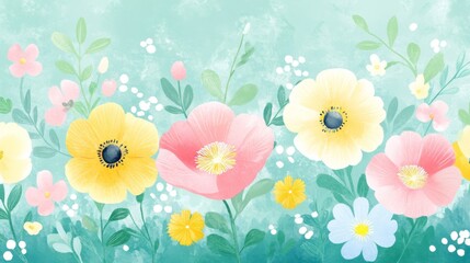 Pastel Flowers Blossom in a Spring Meadow