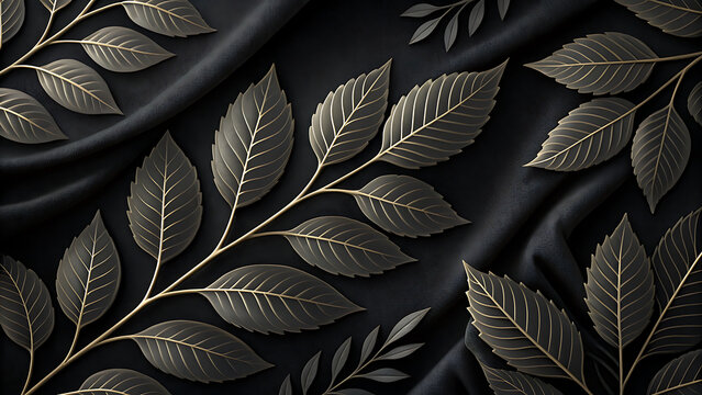 "Alluring Black Art Background with Intricate Leaves and a Soft, Minimalist Backdrop, Creating a Beautiful Contrast of Elegance and Simplicity"