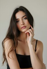 Fototapeta premium Stylish Female Model Posing in Minimalist Setting