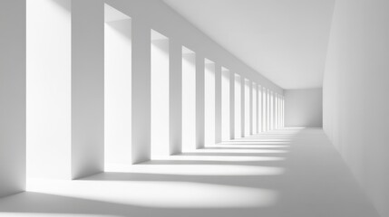Minimalist interior with white columns and light.