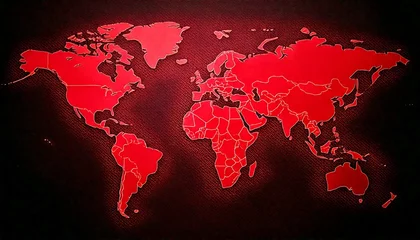 Red world country map at conflict and tight geopolitical tensions
