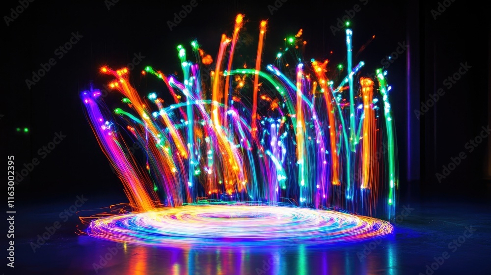 Poster vibrant stroboscopic light display with colorful paint splash effects against a dark background crea