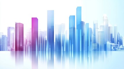 Obraz premium Modern city skyline with reflective buildings.