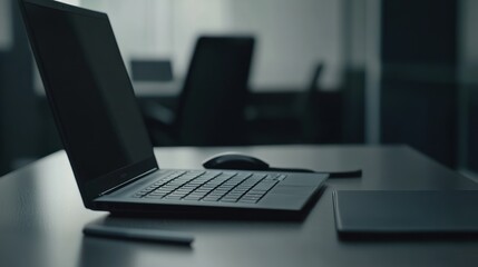 Modern Workplace: Laptop, Mouse, and Tablet on Desk