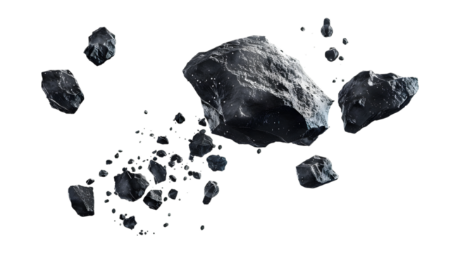 Flying asteroids, isolated on white background 