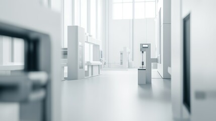 Modern industrial workspace with machinery.