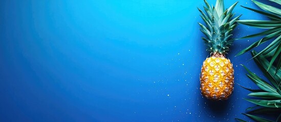 Pineapple on vibrant blue background with northern lights effect and space for creative text or advertising use