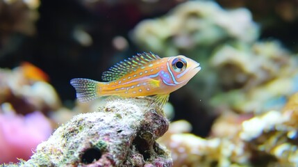 Vibrant Coral Reef Scene Featuring Colorful Tropical Fish Swimming Amongst Coral and Rock Formations