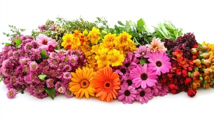 Colorful Floral Arrangements of Fresh Bouquets Displayed on Clean White Background for Decorative Purposes and Celebrations