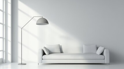 Modern minimalist living room design with lamp.