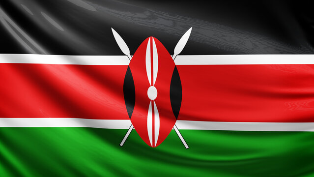 kenya flag picture, close-up shot of kenyan nation flag, africa, animated flag background photo, 3D photo of a flag, national symbol of african country, patriotism, full screen - Powered by Adobe