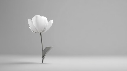 Fototapeta premium Elegant White Tulip on Minimalist Grey Background Capturing Nature's Beauty and Simplicity in Floral Artistry