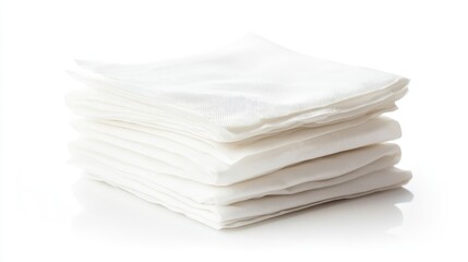 Stack of clean white tissue paper and facial napkins isolated on a bright white background for hygienic and commercial use