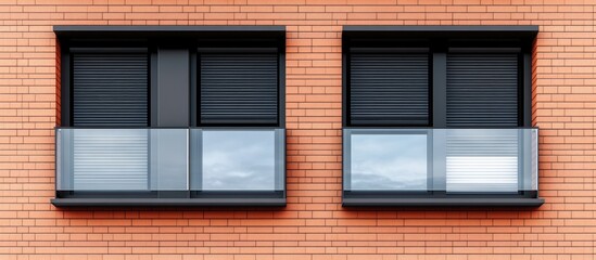 Obraz premium Window frames featuring internal and external blinds installation with double glazed windows on a modern condo facade and space for text