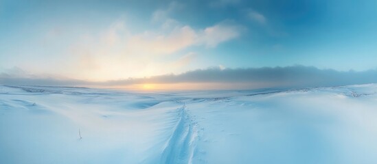 Obraz premium Serene Snowy Landscape at Sunset with Space for Your Custom Text and Messaging