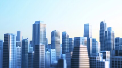 Obraz premium Modern skyline with glass buildings and towers.