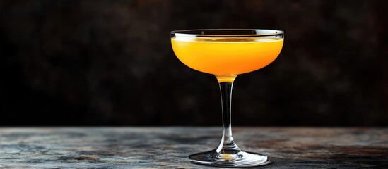 Elegant Winter Cocktail in a Coupe Glass with Gin Honey and Grapefruit Juice on a Dark Background with Space for Text or Branding