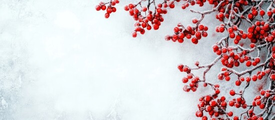 Winter Scene with Frosted Scarlet Berries on Branches and Blank Space for Customizable Text or Design Elements