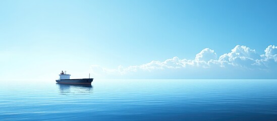 Obraz premium Cargo ship sailing on calm ocean waters with clear blue sky ideal for transport logistics shipping and freight delivery concepts