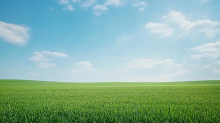 Obraz premium Vast Green Corn Field Landscape Under Clear Blue Sky with Copyspace for Text and Design Elements