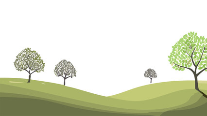 Spring, summer simple abstract landscape, pastel colors wallpaper, with trees and sakura blossom, background vector illustration