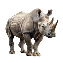 Fototapeta premium Rhino with a large horn is standing on transparent background.