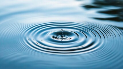 Circular ripples expanding on a tranquil water surface after a drop creates a serene natural background reflecting tranquility and calmness.