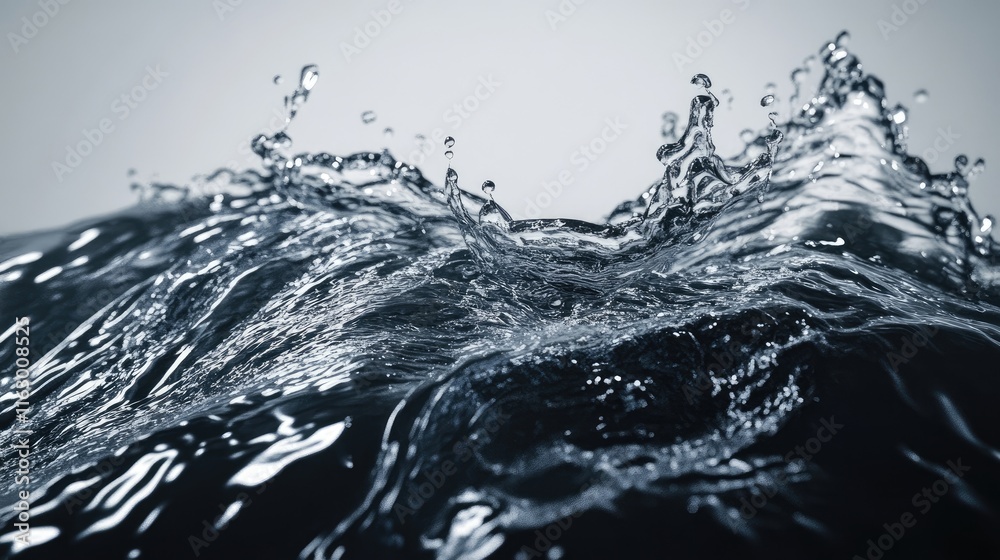 Poster dynamic water splash with abstract echoes creating intriguing patterns in a dark environment