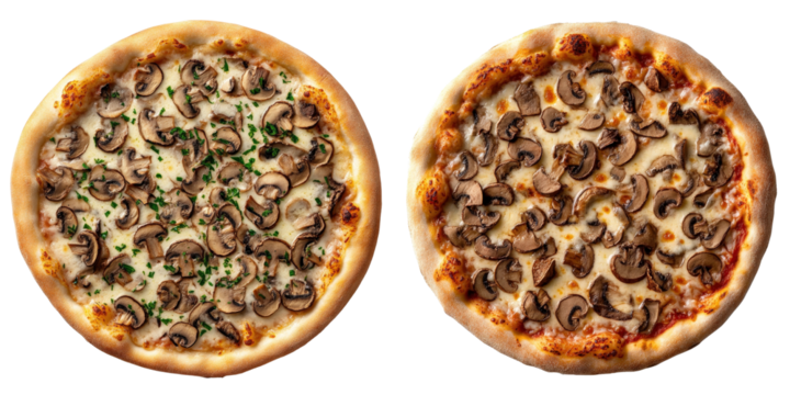 Delicious mushroom pizzas with fresh toppings and golden crusts