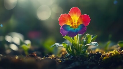 Vibrant Primula Polyantha Flower in Soft Bokeh with Colorful Petals and Natural Background