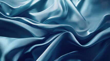 Fototapeta premium Elegant Blue Satin Fabric Textures with Fluid Waves and Rich Folds for Fashion and Home Decor Backgrounds
