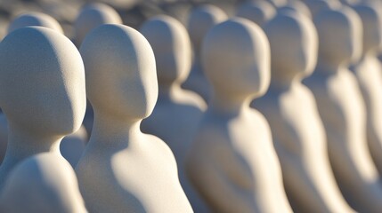Obraz premium Row of identical mannequins on display outdoors.
