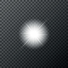 White glowing light explodes on a transparent background. Sparkling magical dust particles. Bright Star. Transparent shining sun, bright flash. Vector sparkles