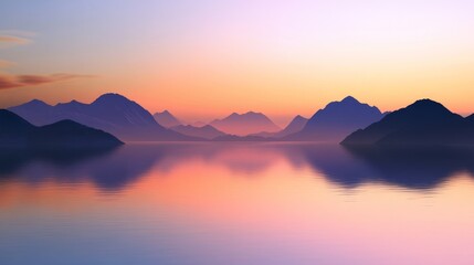 Obraz premium Serene mountains reflected in calm water at dusk